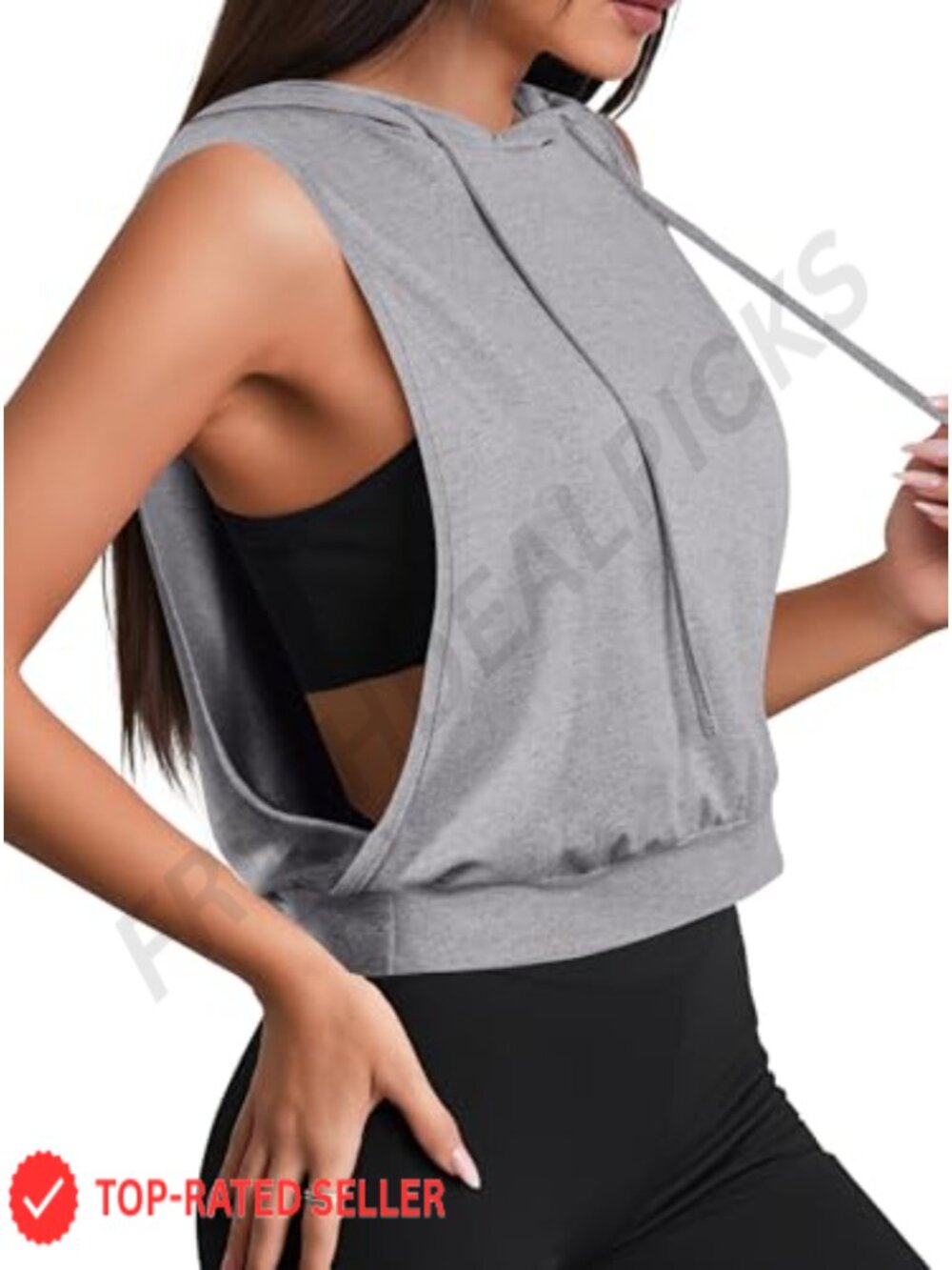 Sleeveless Hoodie Crop Top Gym Workout Tank with Cut-Out Sides